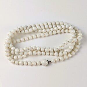 Vintage Long White Beaded Necklace